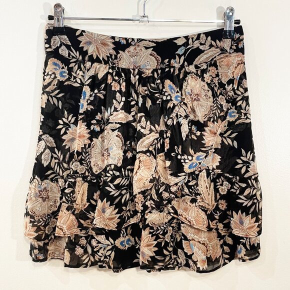 Last Chance! New Sézane Carolina Floral Ruffle Mini Skirt Black Ecru 36, 4 - Picture 1 of 7